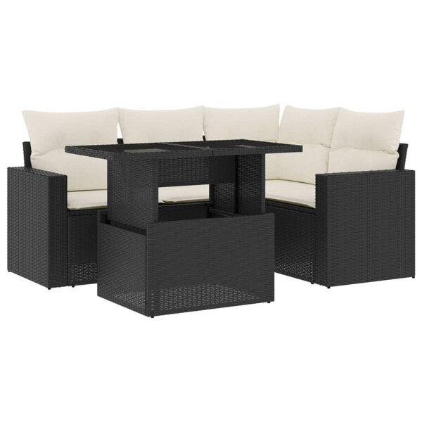 vidaXL Salon de jardin 5 Pièces avec coussins noir résine tressée
