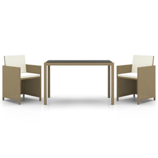 vidaXL Ensemble à manger de jardin et coussins 3 Pièces Poly rotin Beige