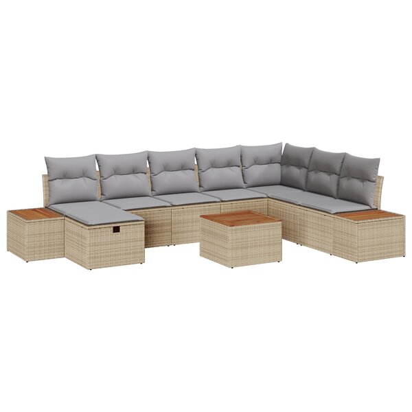 vidaXL Ensemble de 9 Canapés de Jardin avec Coussins Beige Poly Rotin