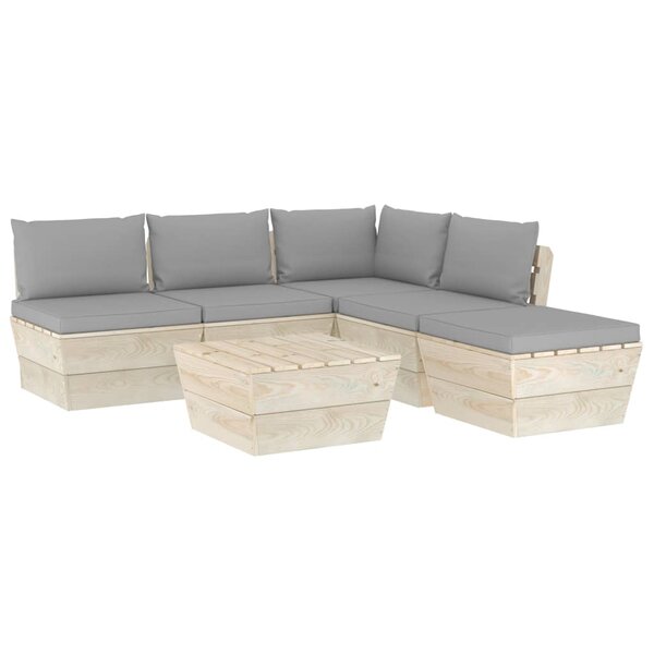 Salon de jardin meuble d'extérieur ensemble de mobilier palette 6 pièces avec coussins épicéa imprégné 02_0018442