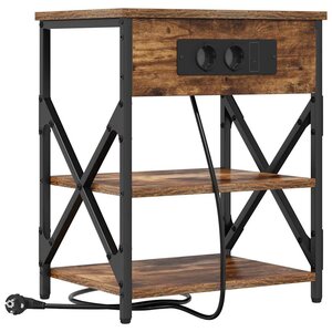 vidaXL Table de nuit avec station de chargement Chêne fumé