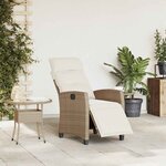 vidaXL Chaise de jardin inclinable et table d'appoint beige polyrotin