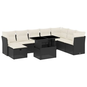 vidaXL Salon de jardin 9 Pièces avec coussins noir résine tressée