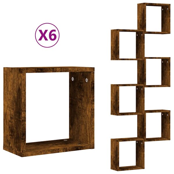 vidaXL Étagères murales sous forme de cube 6 Pièces chêne fumé 30x15x30cm