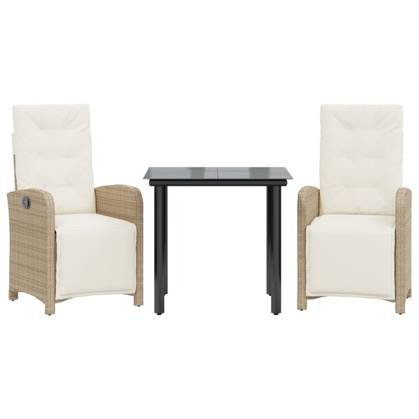 vidaXL Ensemble de bistro 3 Pièces avec coussins beige résine tressée