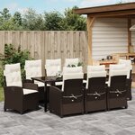 vidaXL Set de salle à manger de jardin de 9 pièces avec coussins Marron Poly Rotin