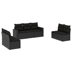 vidaXL Salon de jardin 7 Pièces avec coussins noir résine tressée