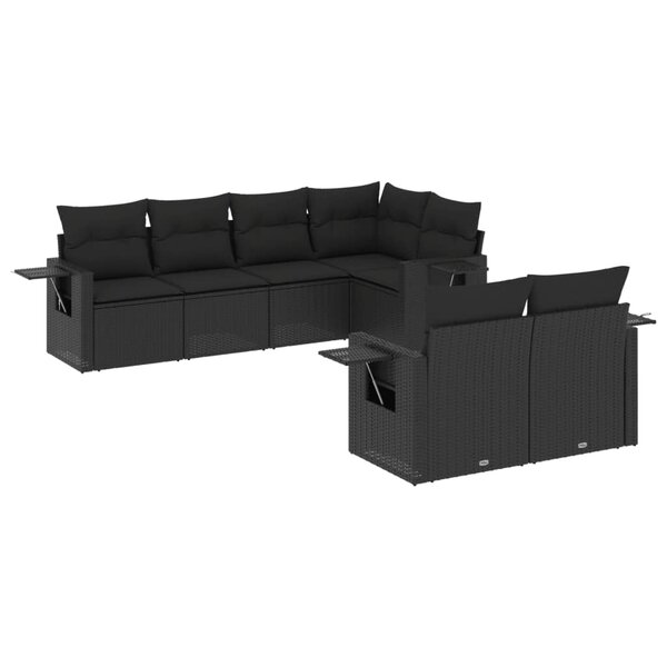 vidaXL Salon de jardin 7 Pièces avec coussins noir résine tressée