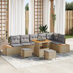 Ensemble de Canapés de Jardin 9 Pièces avec Coussins Beige Poly Rotin