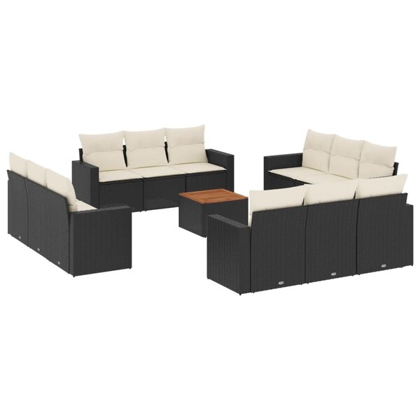 vidaXL Salon de jardin avec coussins 13 Pièces noir résine tressée