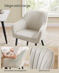 Chaise de salle à manger fauteuil siège rembourrée avec accoudoirs largeur d’assise 49 cm pieds en métal revêtement en velours charge 110 kg pour salon chambre gris 12_0004913