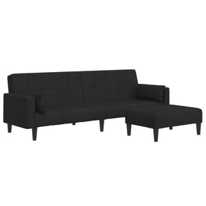vidaXL Canapé-lit à 2 places avec repose-pied noir tissu