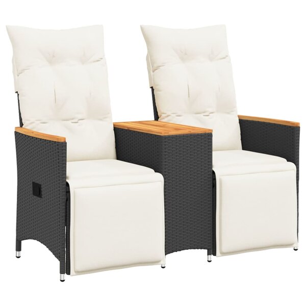 vidaXL Canapé de jardin inclinable 2 places avec table noir poly rotin