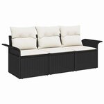 vidaXL Ensemble de canapé de jardin avec coussin 3 Pièces Noir Poly rotin