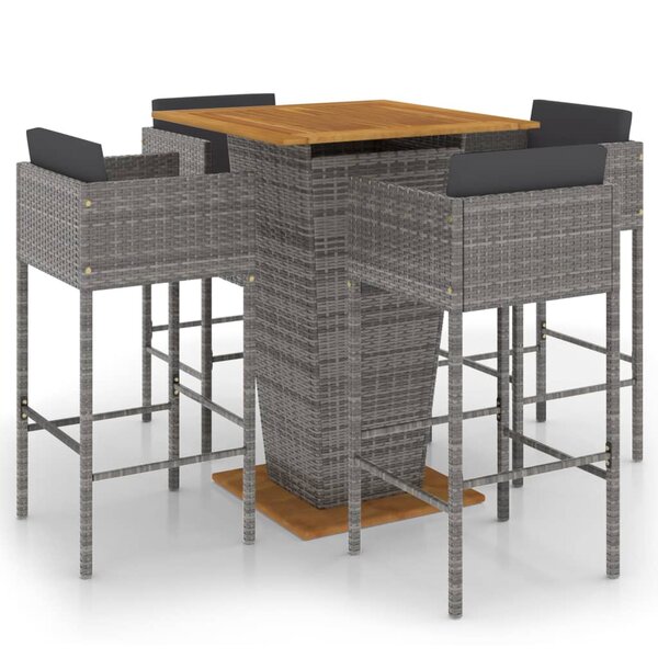 vidaXL Ensemble de bar de jardin 5 Pièces et coussins Résine tressée Gris