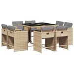 vidaXL Ensemble à manger de jardin et coussins 9 Pièces mélange beige