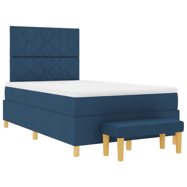 vidaXL Lit à Ressorts avec Matelas & Banc Bleu 120x190 cm Tissu