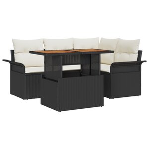 Ensemble de Canapés de Jardin 5 Pièces avec Coussins Noir Rattan Poly