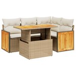 vidaXL Salon de jardin avec coussins 5 Pièces beige résine tressée