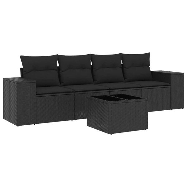 vidaXL Salon de jardin 5 Pièces avec coussins noir résine tressée
