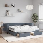 vidaXL Lit de jour avec gigogne et tiroirs gris foncé 90x190cm velours