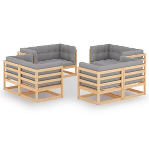 Salon de jardin meuble d'extérieur ensemble de mobilier 8 pièces avec coussins bois de pin massif 02_0017513