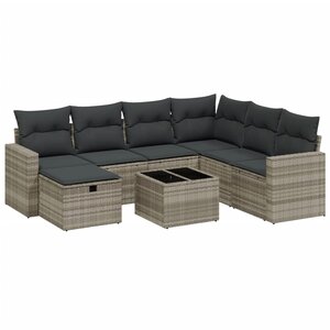 vidaXL Salon de jardin 8 Pièces avec coussins gris clair résine tressée
