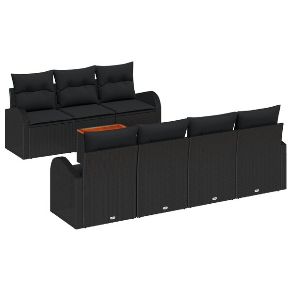Ensemble de jardin 8 pièces avec coussins noir poly rotin