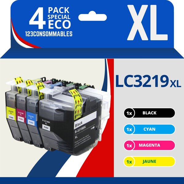 123CONSOMMABLES - LC3219XL Cartouches encre compatible avec Brother LC3219XL LC3219 LC3217 pour Brother MFC-J5330DW J5730DW J6930DW J5930DW J6530DW J6935DW (1 Noir / 1 Cyan / 1 Magenta / 1 Jaune)