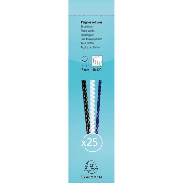 Boite 25 Reliures Spirales Plastique 16mm - Noir - Exacompta