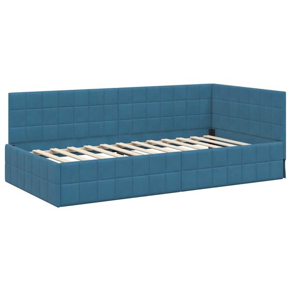 vidaXL Cadre de lit d'angle avec tête de lit Bleu 90 x 190 cm Velours