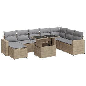 vidaXL Salon de jardin avec coussins 9 Pièces beige résine tressée