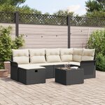 vidaXL Ensemble de canapé de jardin 7 pièces avec coussins en noir poly rotin
