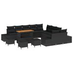 Set de 14 pièces de canapés de jardin avec coussins noir en rattan synthétique