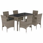 vidaXL Ensemble à manger de jardin et coussins 7 Pièces gris rotin verre