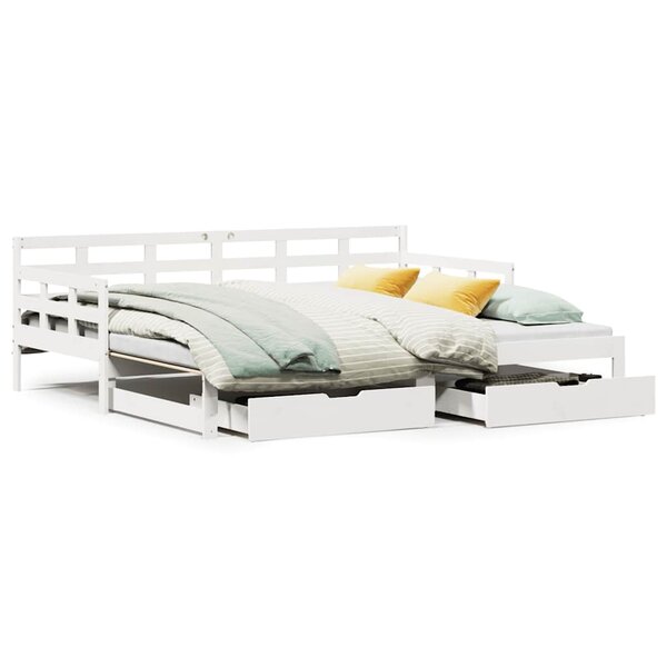 vidaXL Lit de jour avec gigogne et tiroirs sans matelas blanc 80x200cm