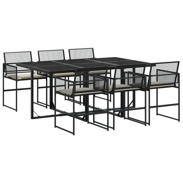 vidaXL Ensemble à manger de jardin coussins 7 Pièces noir résine tressée