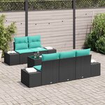 vidaXL Ensemble de canapé de jardin 6 Pièces Noir et turquoise polyrotin