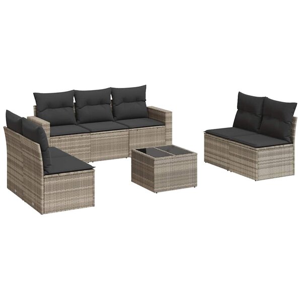 vidaXL Salon de jardin 8 Pièces avec coussins gris clair résine tressée