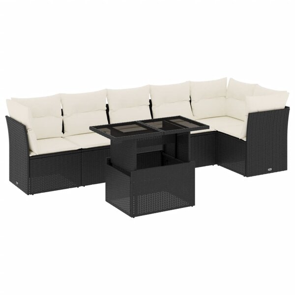 vidaXL Salon de jardin 7 Pièces avec coussins noir résine tressée