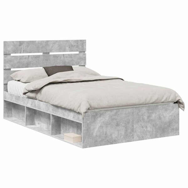 vidaXL Cadre de lit Gris Béton 135 x 190 cm Bois de pin massif