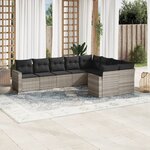 vidaXL Salon de jardin 9 Pièces avec coussins gris clair résine tressée