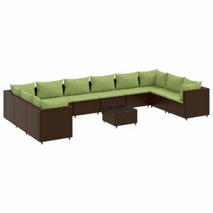 vidaXL Salon de jardin 11 Pièces avec coussins marron résine tressée