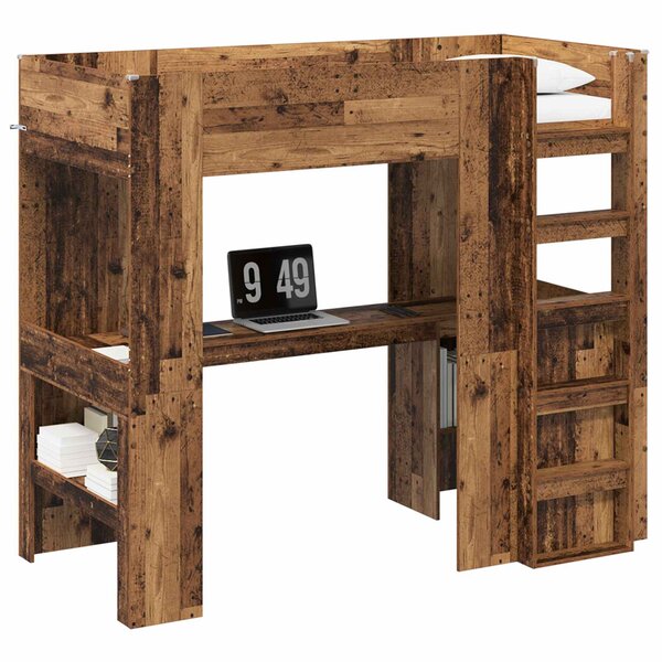vidaXL Cadre de lit superposé avec bureau Bois ancien 90 x 200 cm
