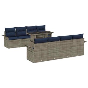 vidaXL Ensemble de canapé de jardin 9 Pièces Gris Poly Rattan