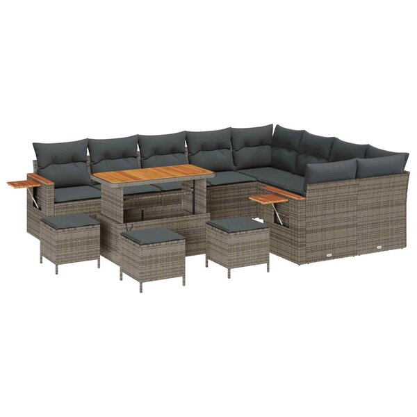 vidaXL Ensemble de canapé de jardin 13 Pièces Gris polyrotin
