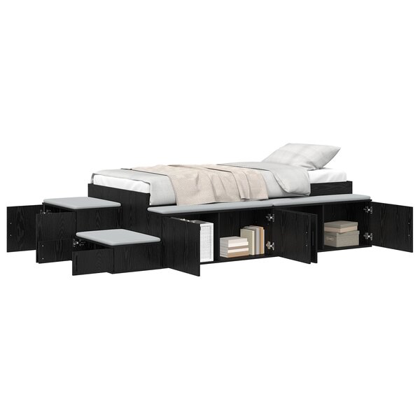 vidaXL Lit de rangement Noir Chêne 90x190 cm