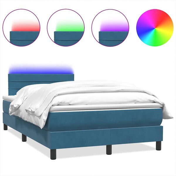vidaXL Sommier à lattes de lit et matelas et LED bleu foncé 120x210cm velours