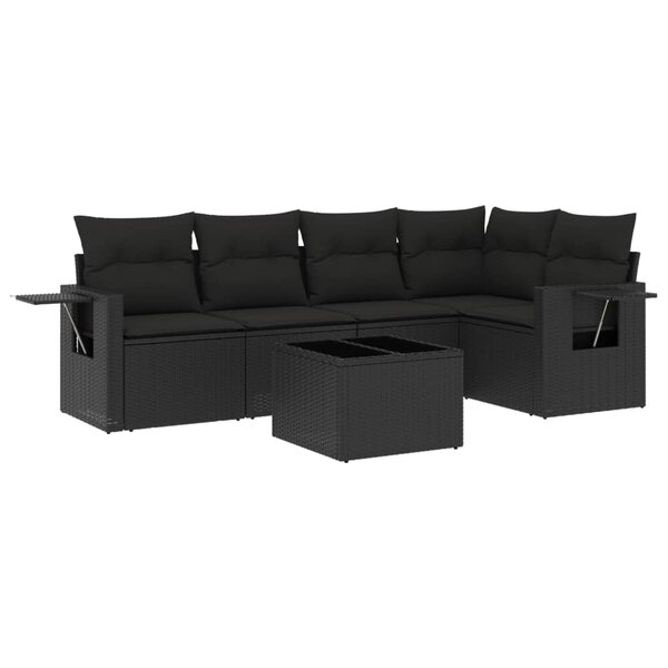 vidaXL Salon de jardin 6 Pièces avec coussins noir résine tressée