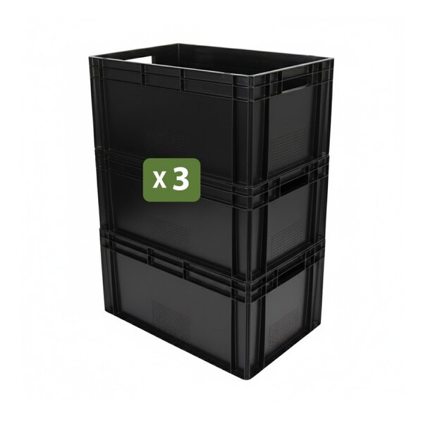 Pack and Move - Lot 3 Bacs Gerbables - Charge 20 kg - 60 x 40 x 32 cm - Stockage  Rangement  Outils  Bricolage - Résistant - Réutilisable - 60L